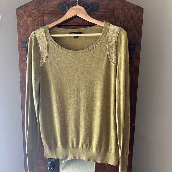 Banana Republic Sweaters - Banana Republic Olive Green Knit Sweater with Sparkly Shoulder Accents Size L